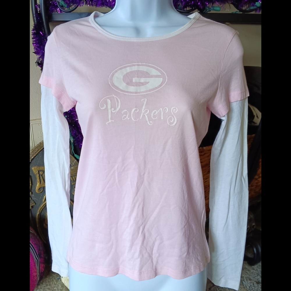 🩷*4/$15* Y2K Green Bay Packers Pink Glitter Team Long Sleeve NFL Small Juniors